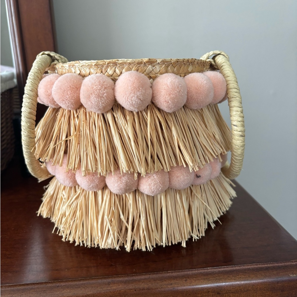Straw Tote with Pink Accents - Picture 3 of 6